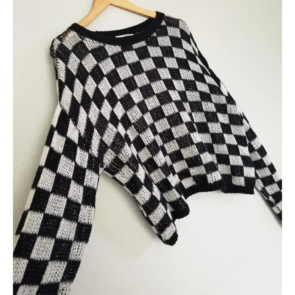 A.L.C. Remington Black White Check Plaid Checkerboard Sweater M Black White $295 - Picture 12 of 16